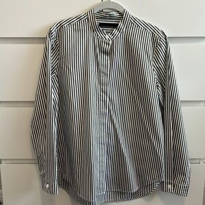 Jenni Kayne Collarless Shirt in Moss Stripe Size XS